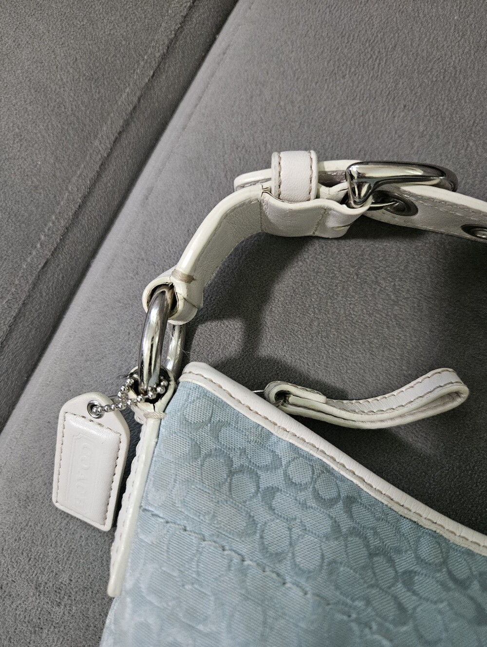 Coach Vintage Y2K Blue White Signature Monogram Canvas Leather Soho Shoulder Bag - Picture 10 of 16